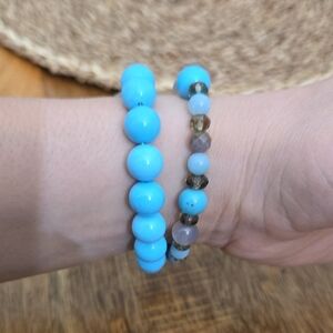 Blue and Brown Beaded Bracelet Set